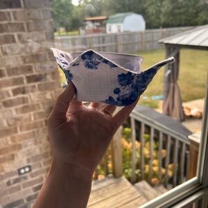 Blue and White Floral Fabric Bowl
